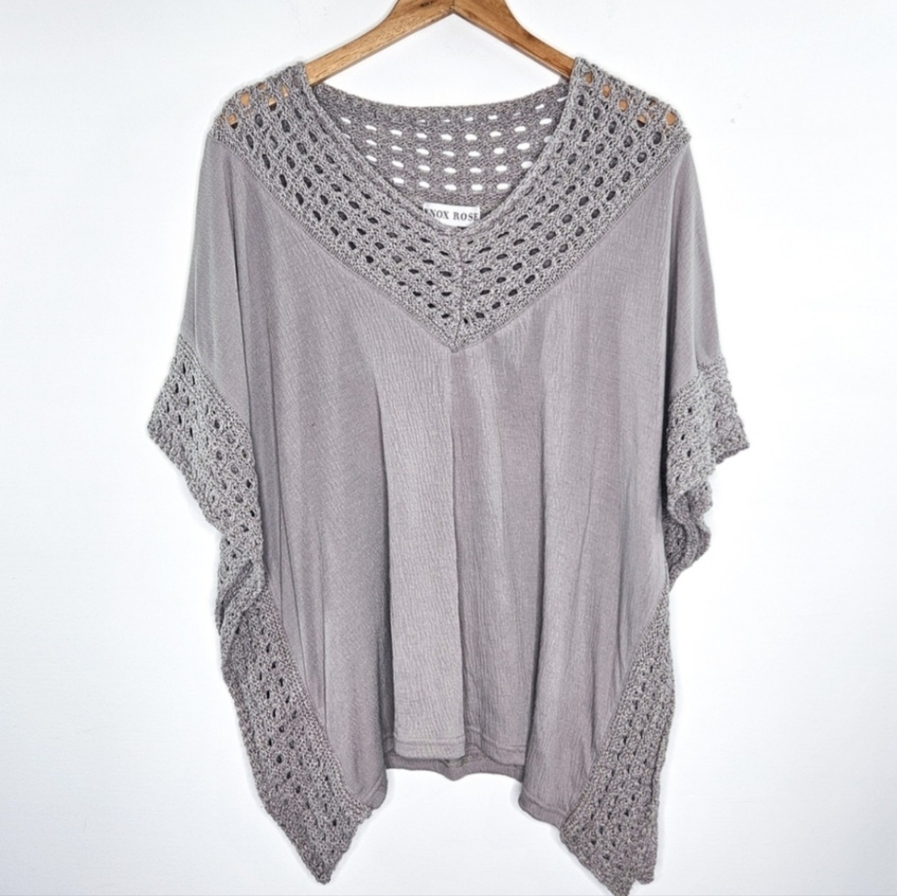 Knox Rose Taupe Crochet Trim Top NWOT - Picture 2 of 7